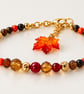 Autumn Beaded Bracelet with Tiger's Eye, Carnelian,Jasper & Maple Leaf Charm - Image 2