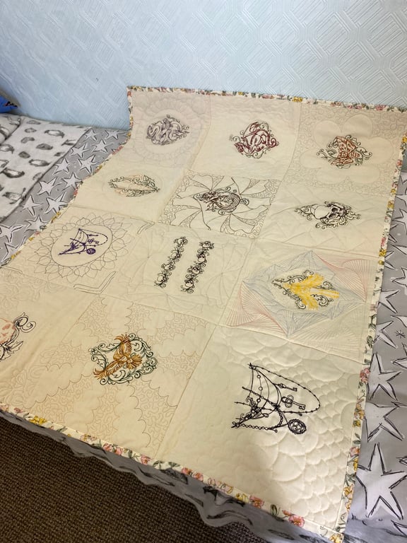 Day of the Dead Style Wall-hanging, Lap Quilt, Small Bed Cover.