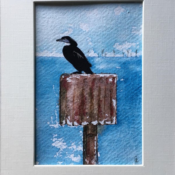 Watercolour hand painted cormorant 