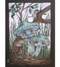 Verdigris Agaric Mushrooms artwork, fungi original drawing, wall art