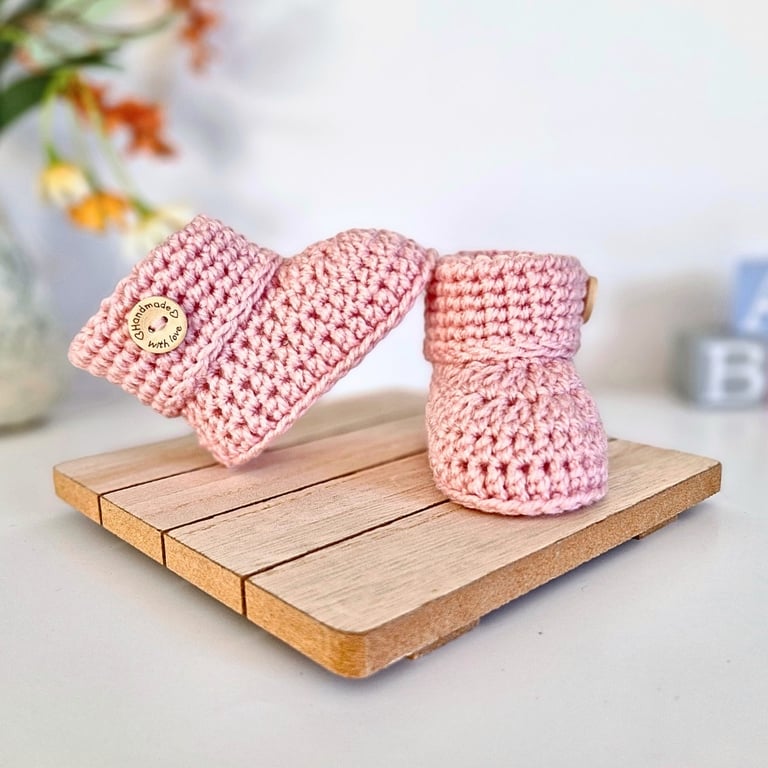 Handmade Crochet Baby Booties – Newborn Gift (Powder Pink)