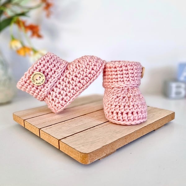 Handmade Crochet Baby Booties – Newborn Gift (Powder Pink)