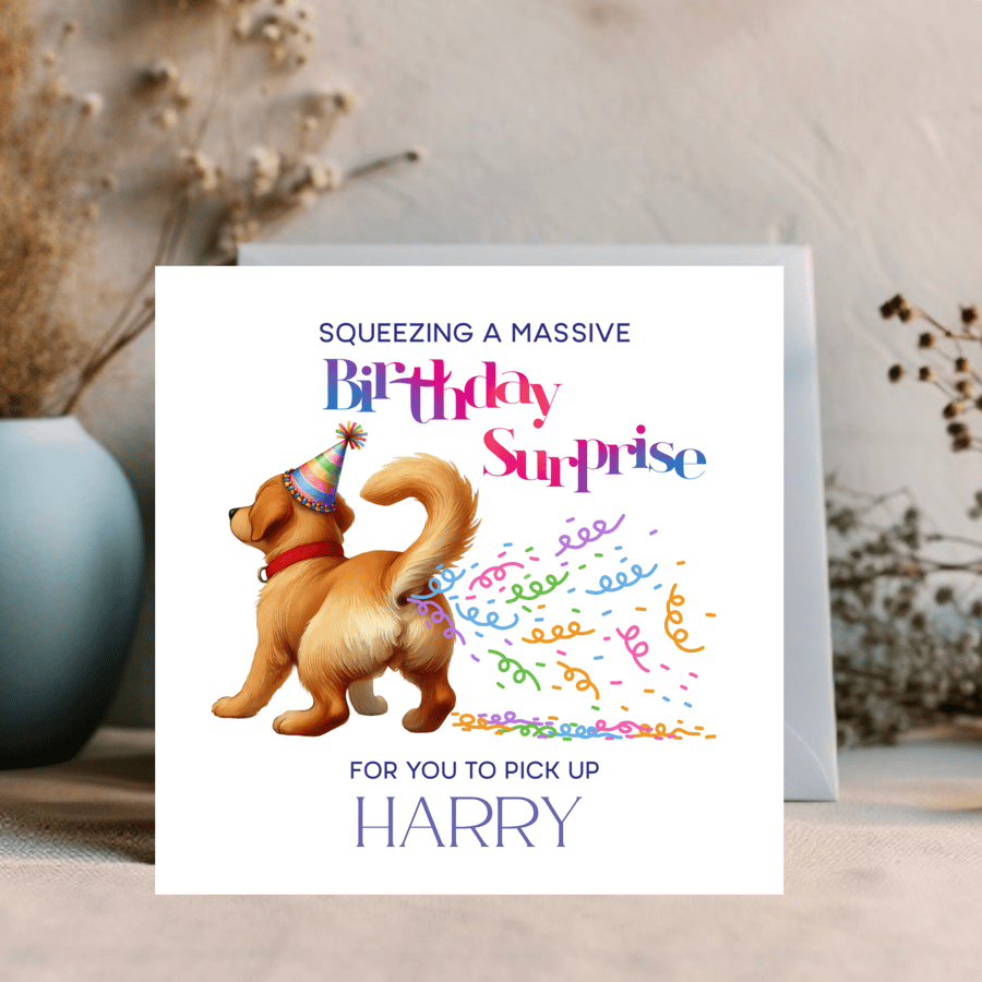 Funny Dog Card can be personalised with a name