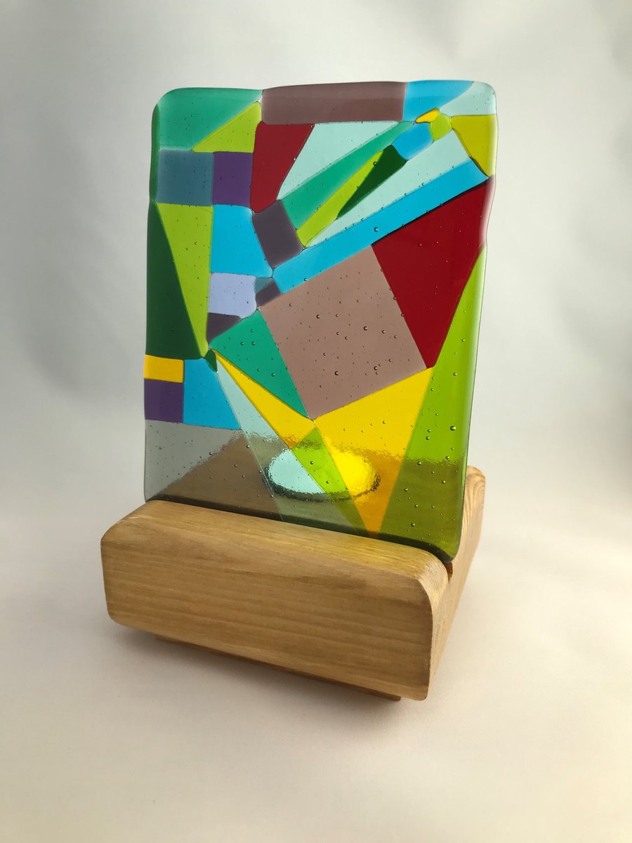 Abstract Glass Screen and Wooden Tealight Candle Holder - Seconds Sunday