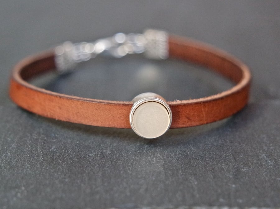 Leather bracelet - brown silver pastel light beige