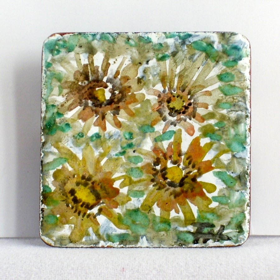 sunflowers - painted enamel brooch 