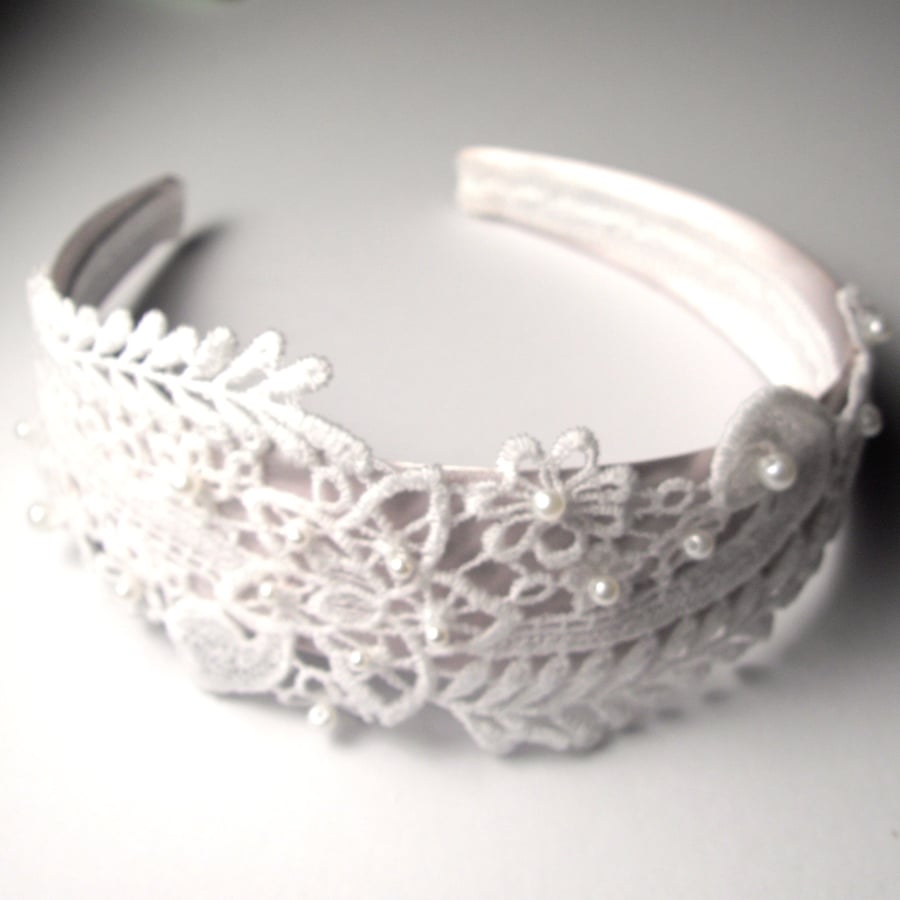 Lace and Pearl Vintage Style Head Band - UK Free Post