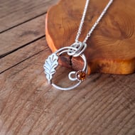 Handmade Oak Leaf Amber Silver Necklace