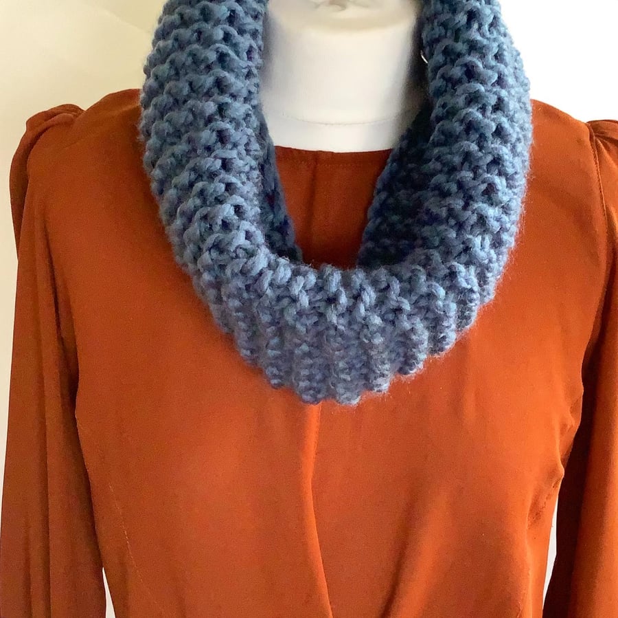 Chunky cowl, hand knitted navy cowl, knit neckwarmer