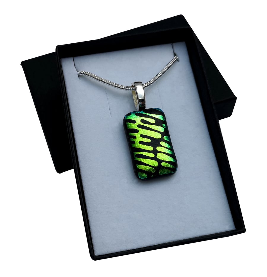 HANDMADE FUSED DICHROIC GLASS 'RETRO' PENDANT.