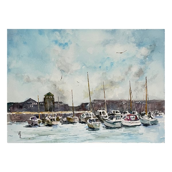 Early Evening Marina Silhouettes, original watercolour