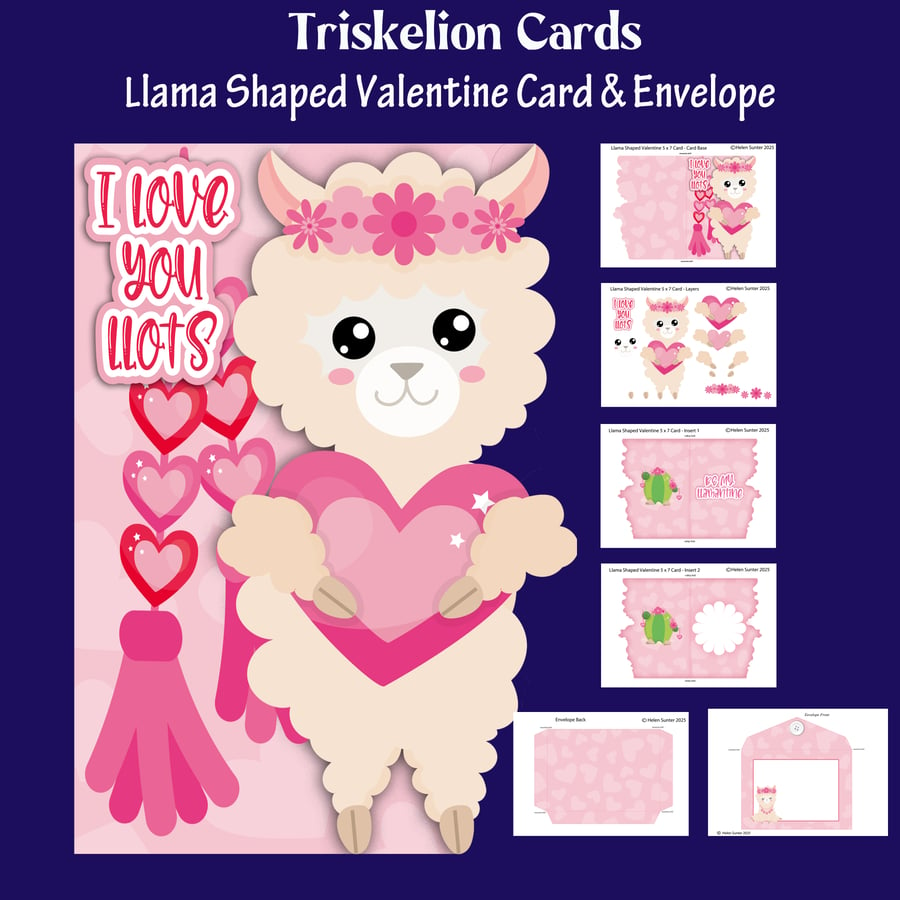 PRINTABLE Llama Shaped 3D Decoupage Valentine's Day Card Making Kit