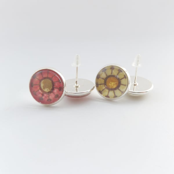 Retro Flower, Round Silver Stud Earrings, choice of design