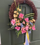 Handmade Summer Wildflower Wreath Front Door UK - Boho Grapevine Ribbon Wreath - Image 3