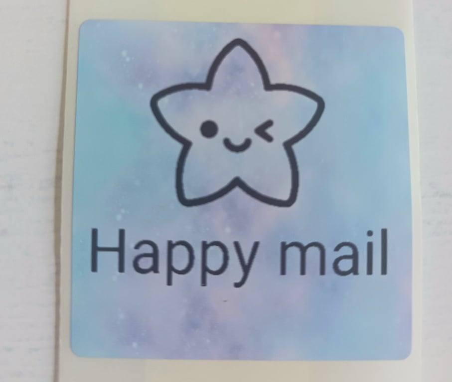 40 Thermal Printed 'Winking Star Happy Mail' postal stickers (lilac&blue)