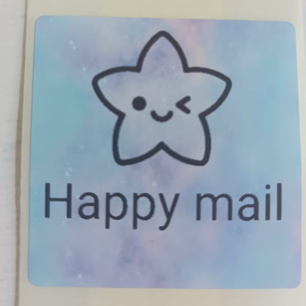 40 Thermal Printed 'Winking Star Happy Mail' postal stickers (lilac&blue)