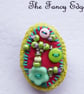 Brooch pin, accessory, oval, beads & buttons, Danette - Image 4