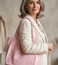 Pink & white polka dot shoulder tote shopping bag 