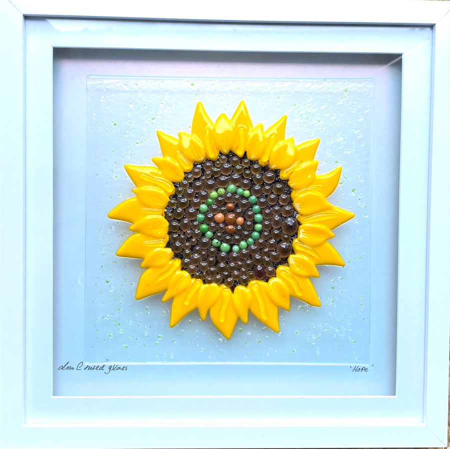 Fused glass sunflower - glass art picture 