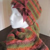 Hand Knitted Woolen Hat & Scarf set in Autumnal colours