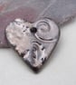 Medium Obsidian Brocade Texture Heart Shaped Ceramic Pendant - Image 1