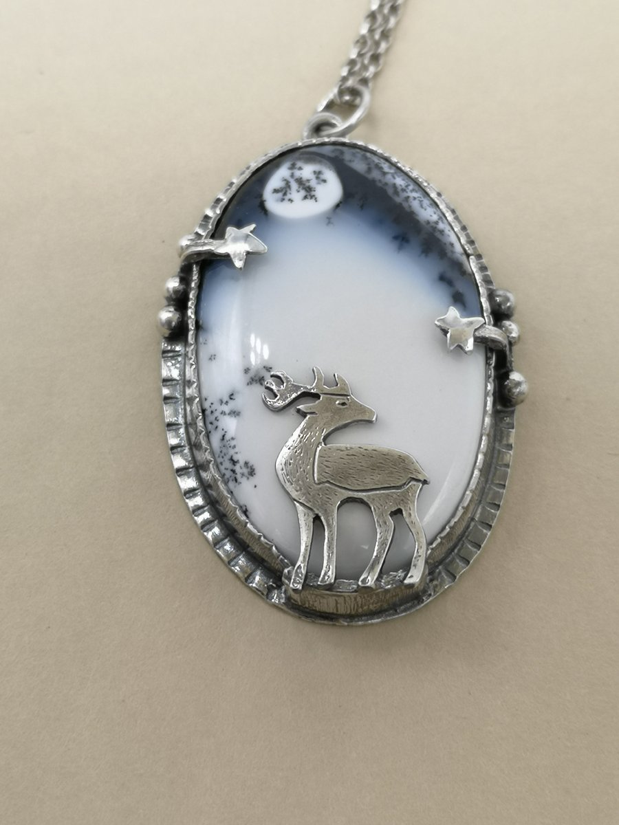 Pictish Stag Pendant with Dendritic Opal