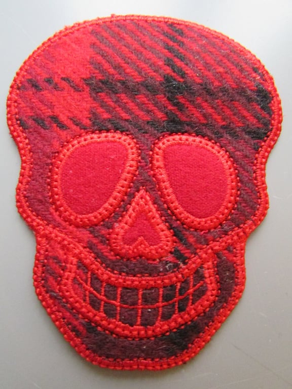Embroidered Wool Sugar Skull sew on Patch Applique