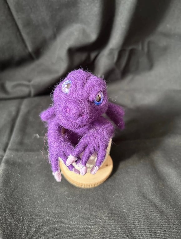Handmade Needle felt Baby Purple Dragon