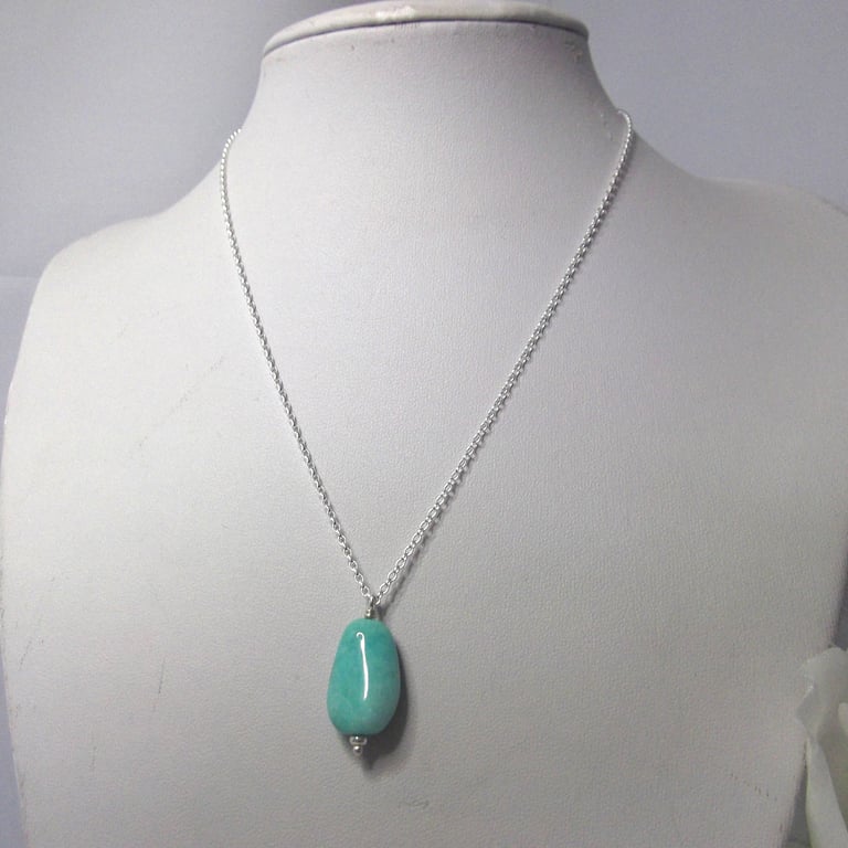 Amazonite tumble stone necklace with recycled silver chain and clasp