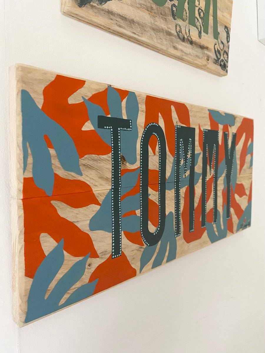 Custom Dual Colour Dinosaur Footprint Wooden Name Sign