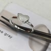 Welsh Handmade Beige Grey Heart Sea Glass & Hammered Silver Ring Size P