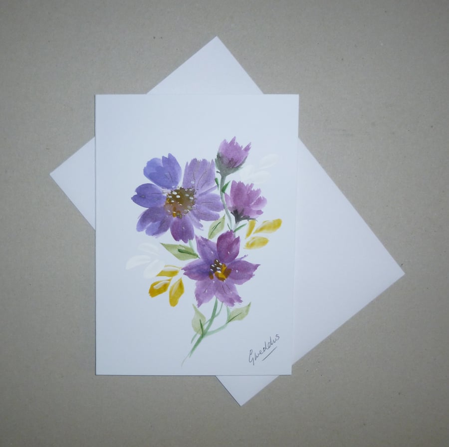 original art hand painted floral blank greetings card ( ref FA 516 G1 )
