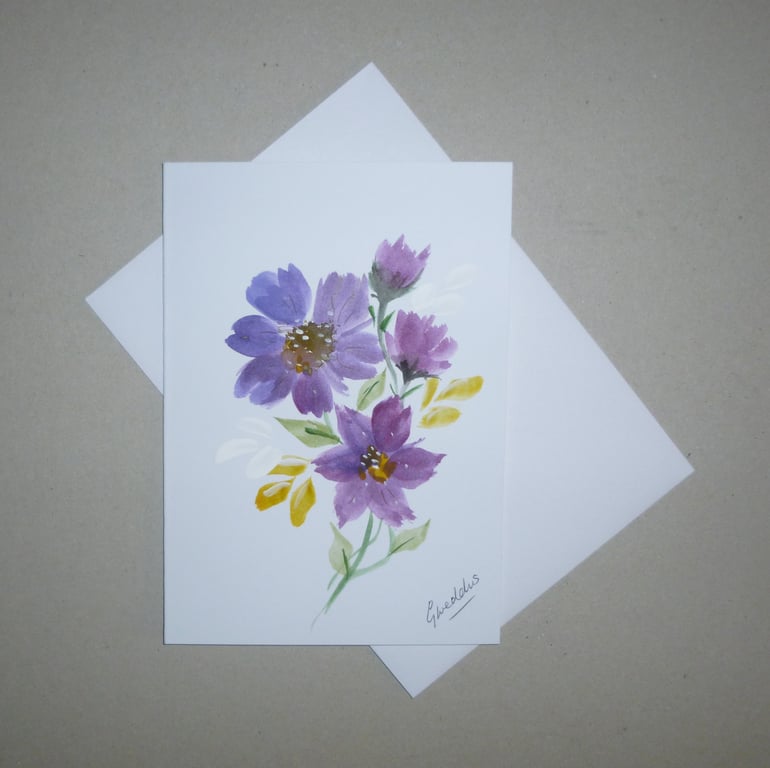 original art hand painted floral blank greetings card ( ref FA 516 G1 )