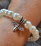 Handmade faux pearl bracelet with bee charm