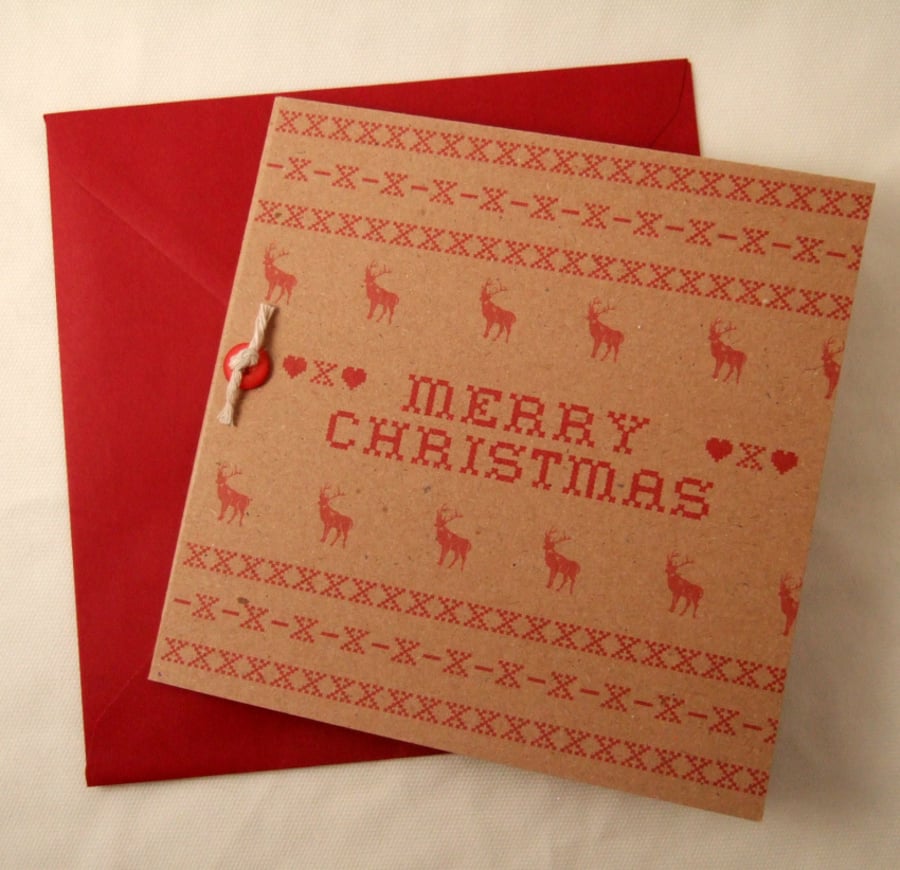 Christmas Stitches,Cross Stitch Design Printed Cards 5pk, Hand Made Cards