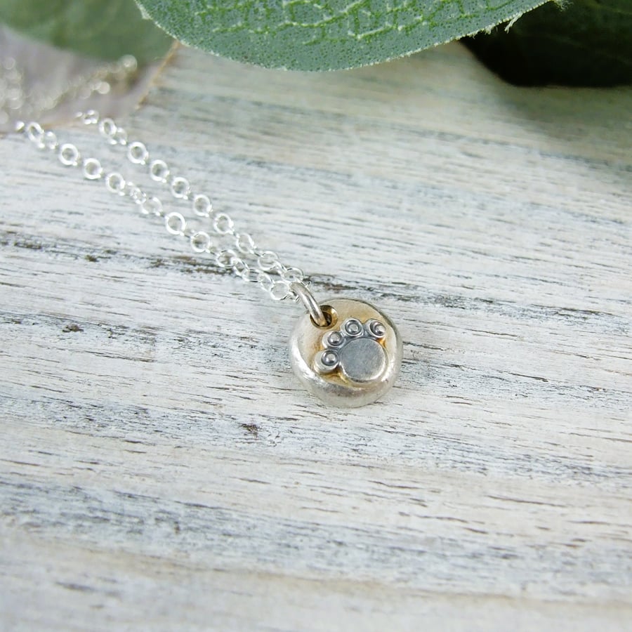 Dainty Paw Print Necklace. Handcrafted Recycled Sterling Silver