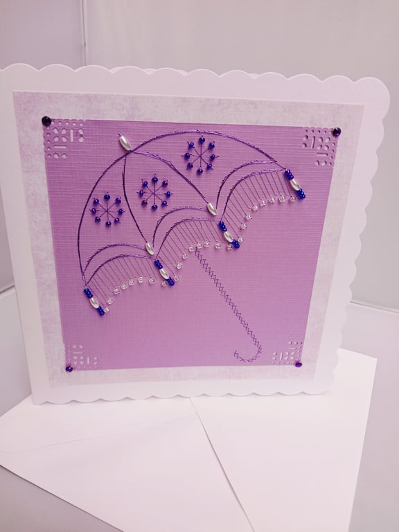 Cards, Blank with Umbrella Design Embellished with Beads