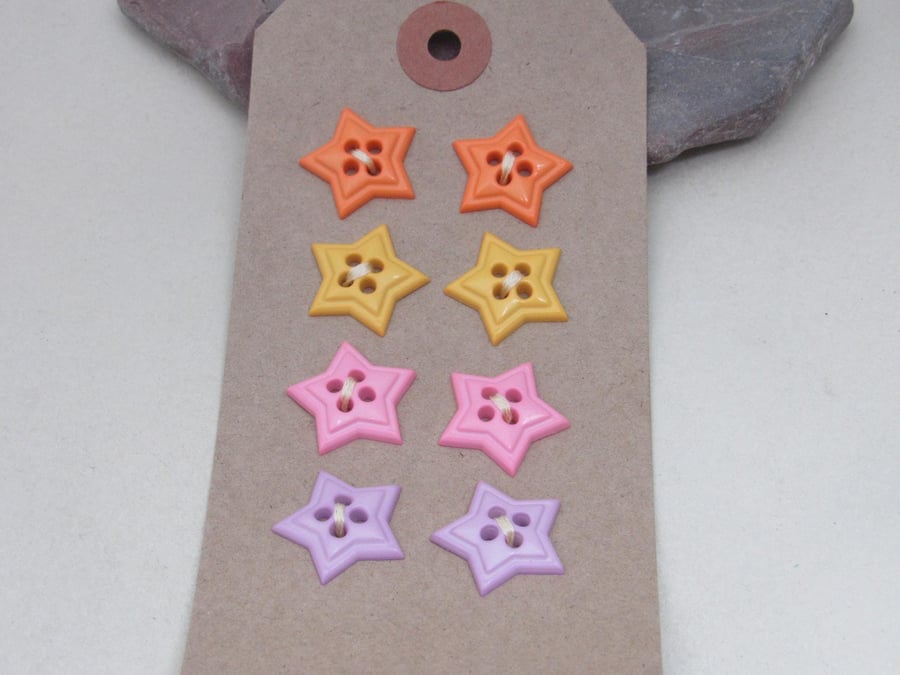 8 Cute Mixed Colour Star Shaped Buttons