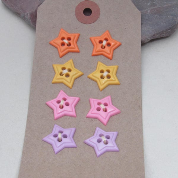 8 Cute Mixed Colour Star Shaped Buttons
