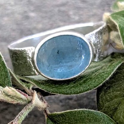 Green Fluorite Ring with Textured Sterling Silver Band