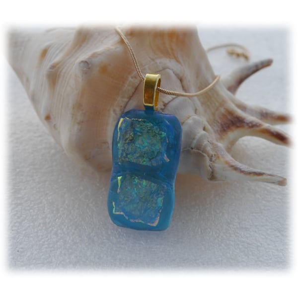 Turquoise Dichroic Glass Pendant 133 Florentine Sparkle with gold plated chain