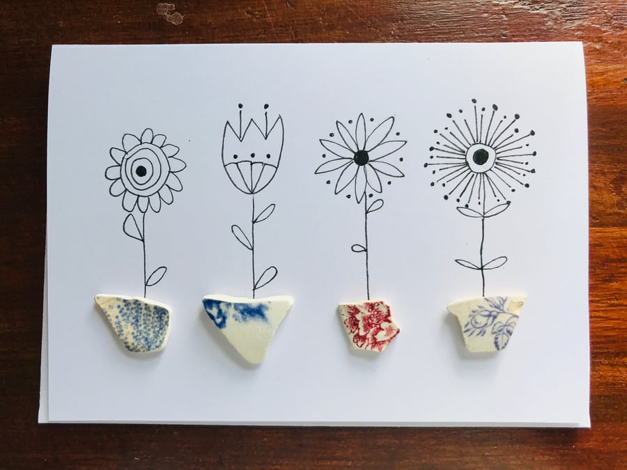 SEA GLASS "POTTED PLANTS ” CARD