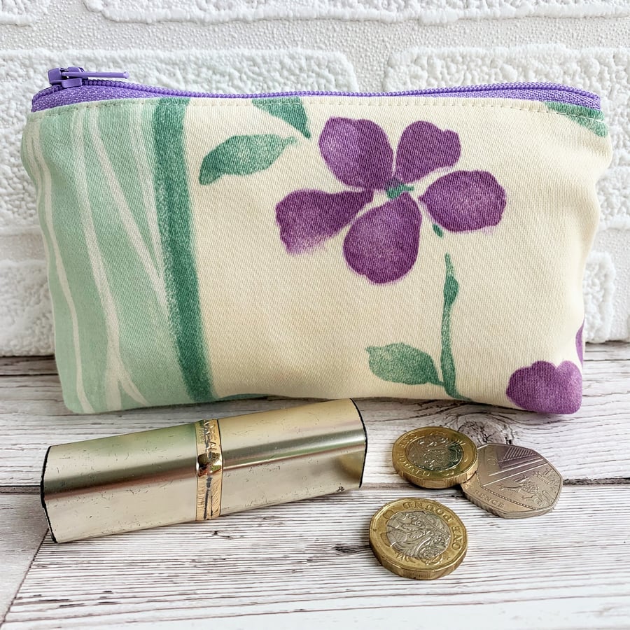 Large purse, coin purse with purple flower