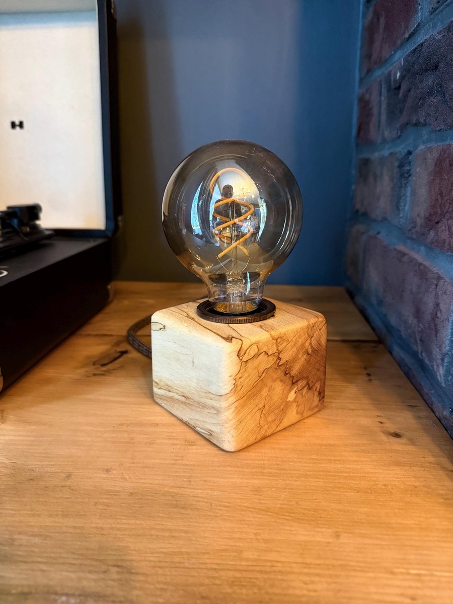 Rustic Spalted Beech Handmade Lamp & Bulb