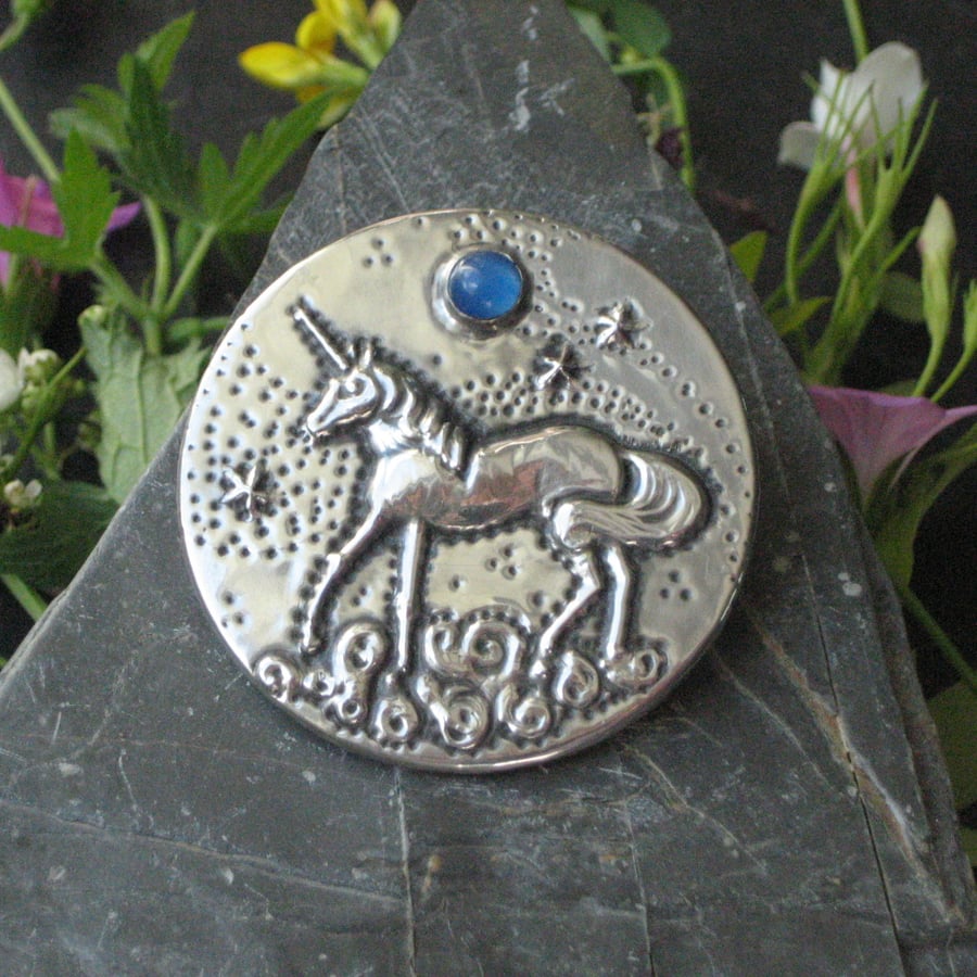 Unicorn and Blue Moon Brooch