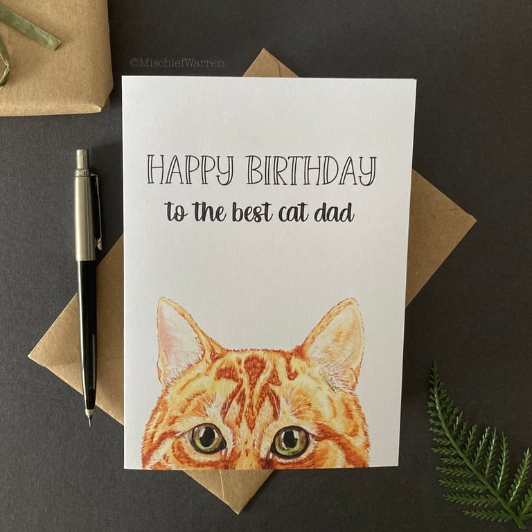 Ginger Cat Card, Personalised, Birthday or blank cat card.