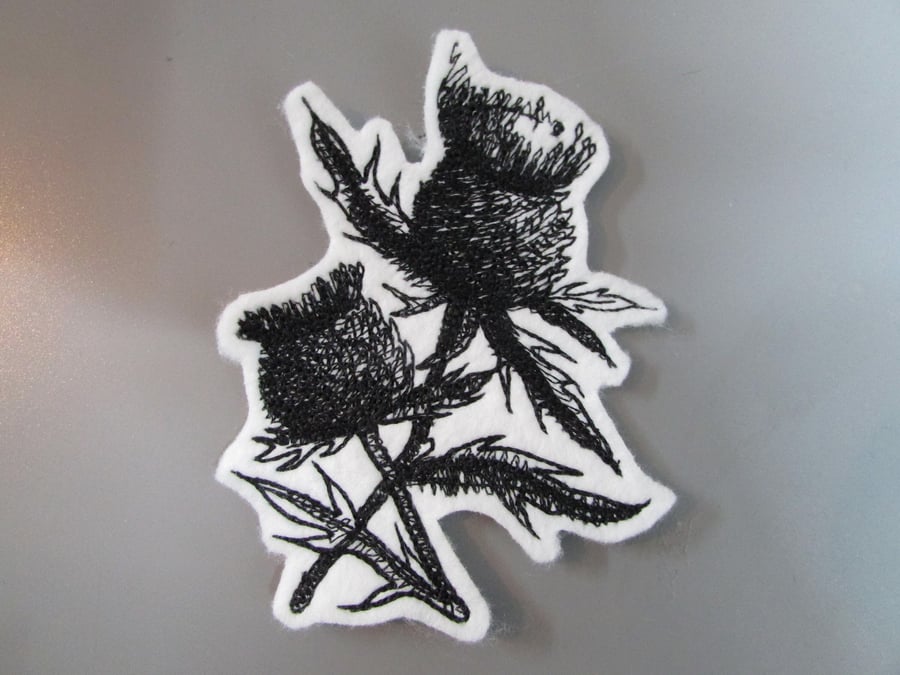 Sketchwork Thistle Embroidered Sew on Applique Patch
