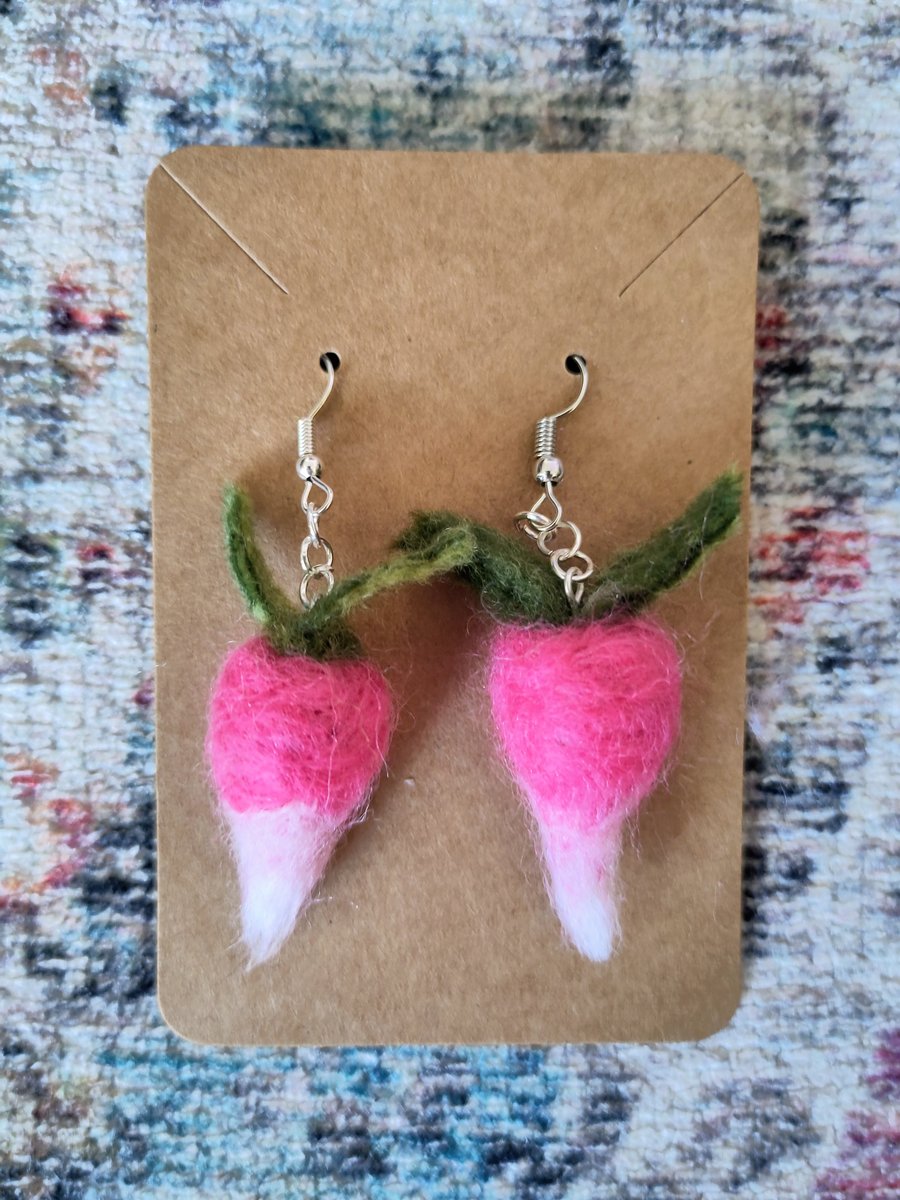 Needle-felted radish earrings