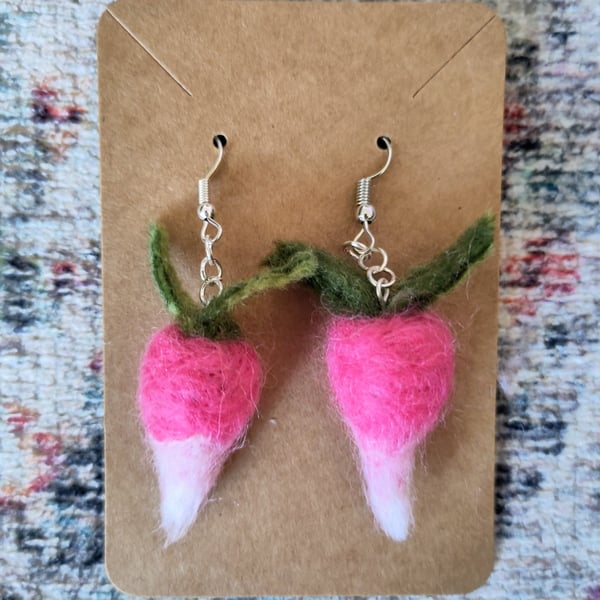 Needle-felted radish earrings
