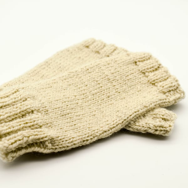 SOLD - Hand Knitted fingerless mittens - Small - Cream